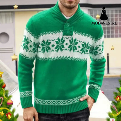 Men’s New Pullover Sweater Autumn And Winter Long Sleeved Christmas Casual Fashion Jacquard Knitted Sweater Clothing