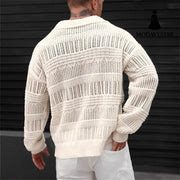 Men’s Solid Color V-neck Street-like Lapel Hollow Knitwear