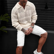 Men’s Solid Color V-neck Street-like Lapel Hollow Knitwear