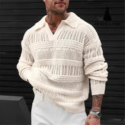 Men’s Solid Color V-neck Street-like Lapel Hollow Knitwear