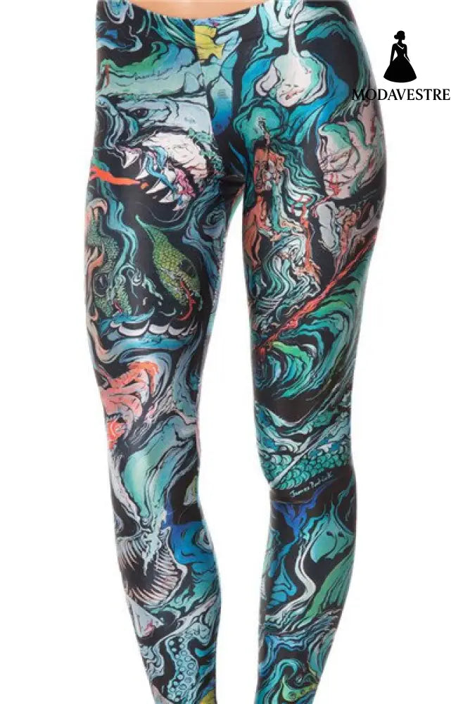 Merman Print Leggings for Women - MODAVESTRE