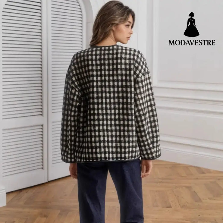 Metal Buckle Decorative Round Neck Hemming Shorts Jacket Jacket