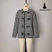 Metal Buckle Decorative Round Neck Hemming Shorts Jacket Jacket