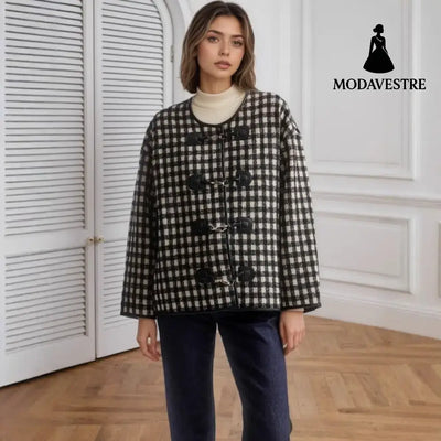 Metal Buckle Decorative Round Neck Hemming Shorts Jacket Jacket