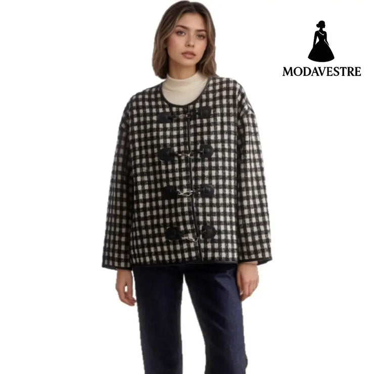 Metal Buckle Decorative Round Neck Hemming Shorts Jacket Jacket