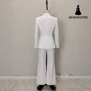 Metal Decorative Strip Embellished Design Trousers Slim Fit Long-sleeve Suit Suit