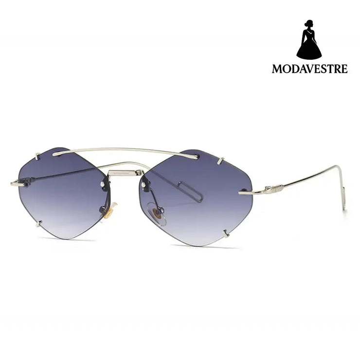Metal Frameless Sun Glasses Women Gradient Gray