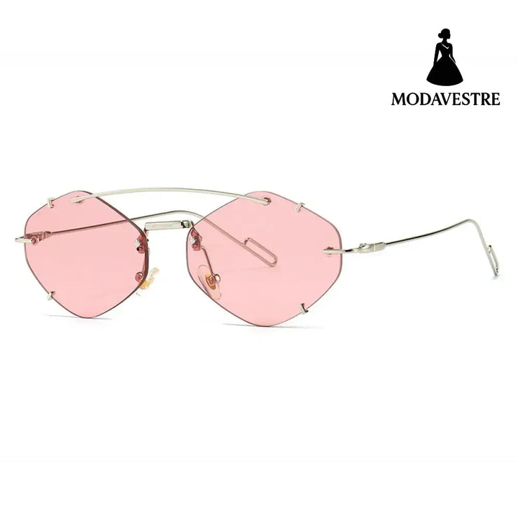 Metal Frameless Sun Glasses Women Pink