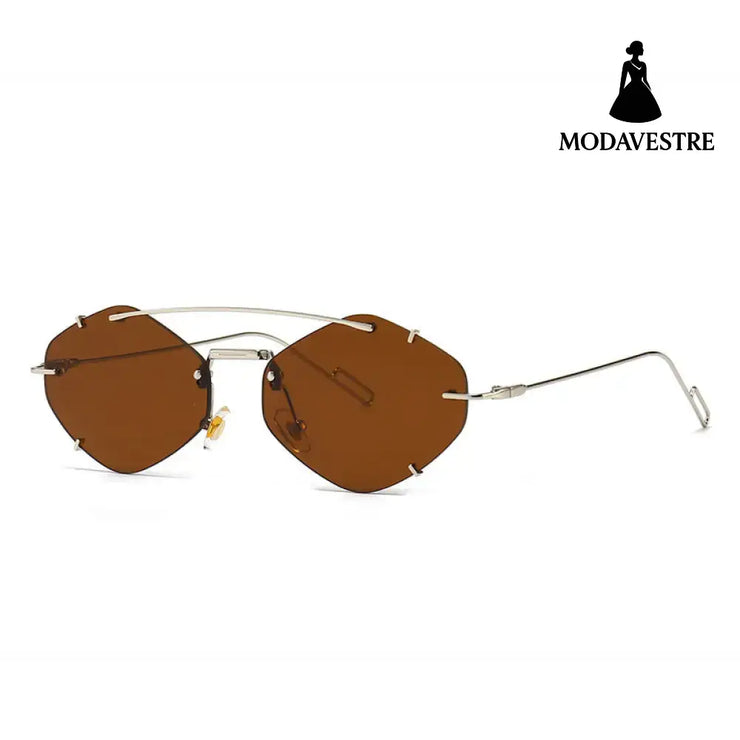 Metal Frameless Sun Glasses Women Tea