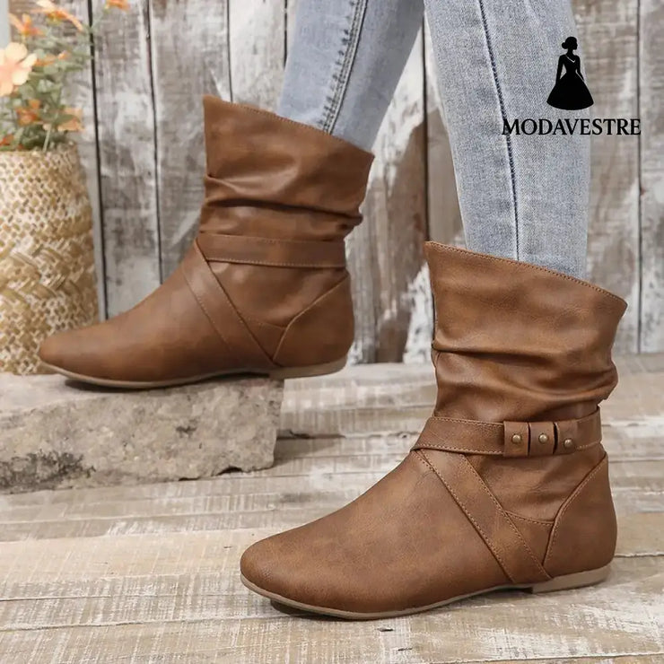 Mid-calf Western Cowboy Boot Women Light Brown / 36