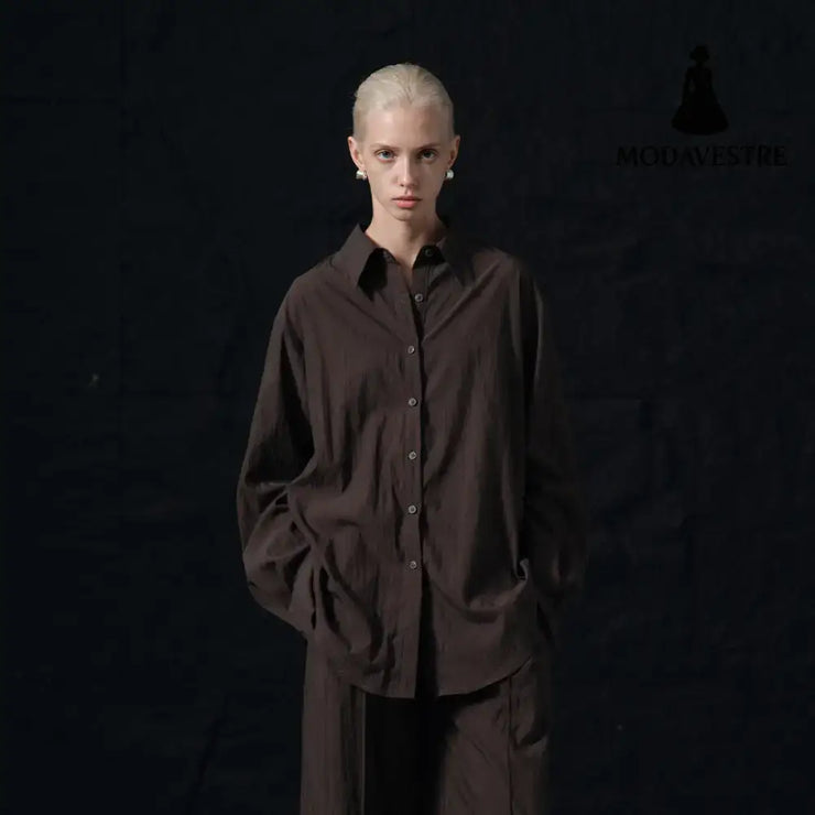 Minimalist Oversized Shirt – Women’s Loose Tencel Button-Up Blouse