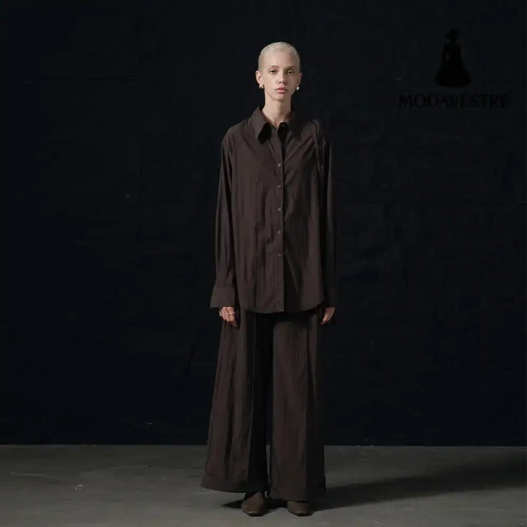 Minimalist Oversized Shirt – Women’s Loose Tencel Button-Up Blouse