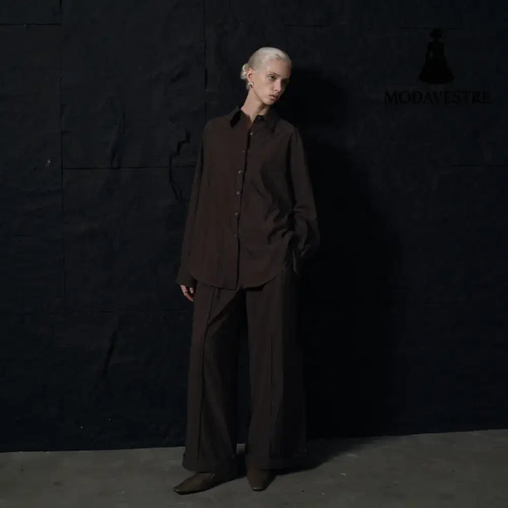 Minimalist Oversized Shirt – Women’s Loose Tencel Button-Up Blouse