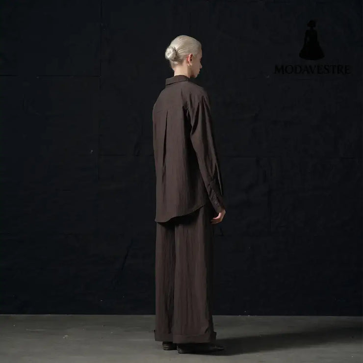 Minimalist Oversized Shirt – Women’s Loose Tencel Button-Up Blouse