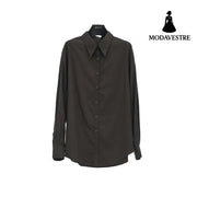 Minimalist Oversized Shirt – Women’s Loose Tencel Button-Up Blouse Dark Brown / One Size Fits All