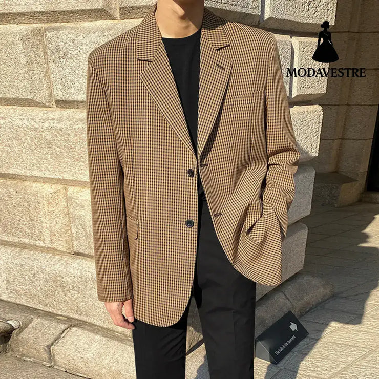 Mrcyc Spring New Korean Youth Plaid Blazer Trend Handsome Casual Suit Men’’S Coat