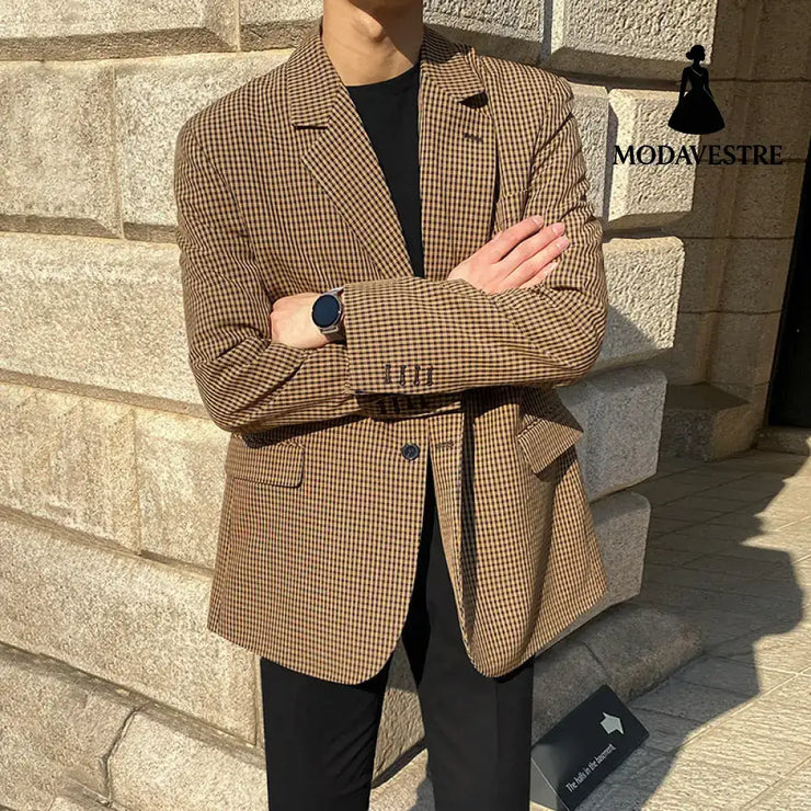 Mrcyc Spring New Korean Youth Plaid Blazer Trend Handsome Casual Suit Men’’S Coat