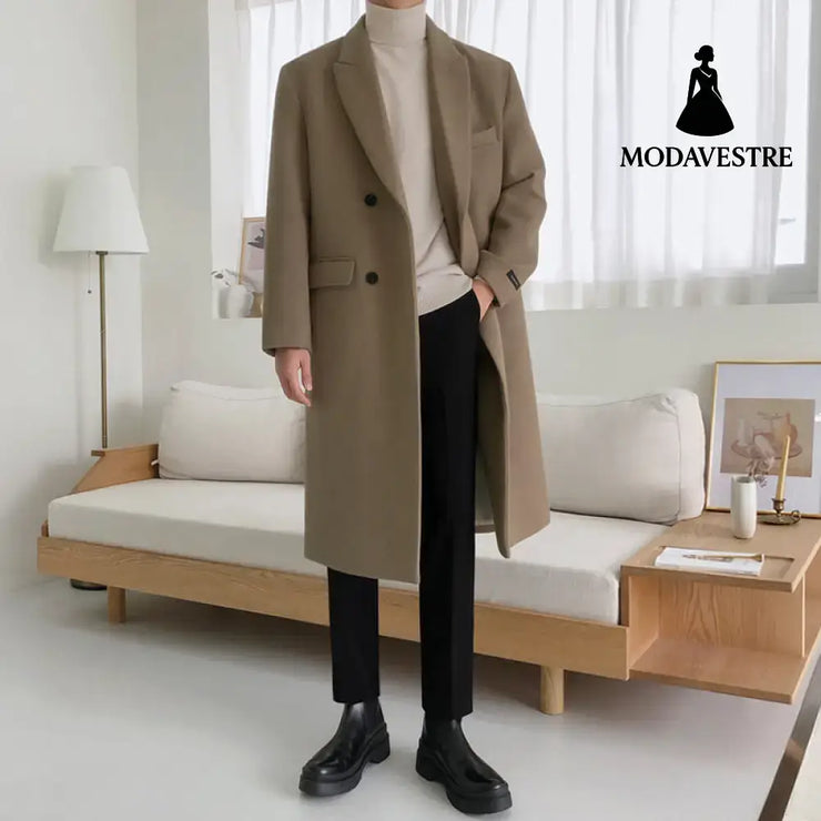 Mrcyc Woolen Coat Men’’s British Style Korean Fashion Winter Woolen Coat Medium Length Thickened Denim Windbreaker