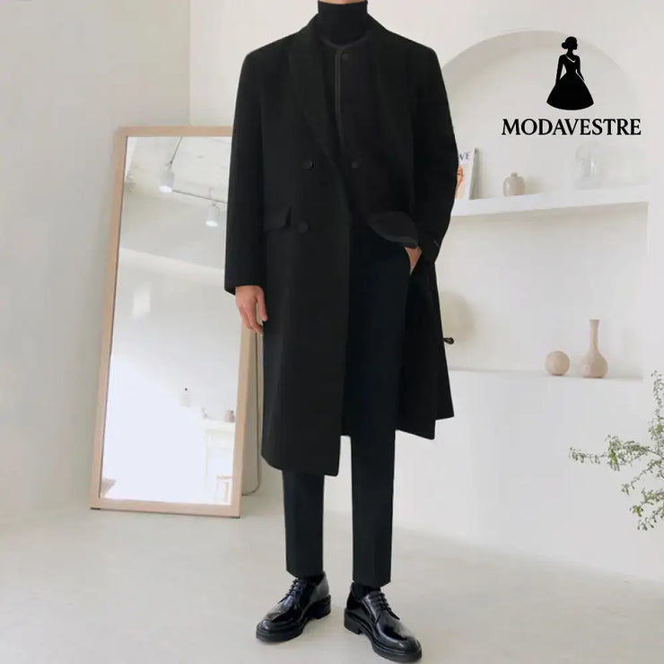 Mrcyc Woolen Coat Men’’s British Style Korean Fashion Winter Woolen Coat Medium Length Thickened Denim Windbreaker