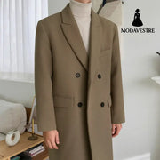 Mrcyc Woolen Coat Men’’s British Style Korean Fashion Winter Woolen Coat Medium Length Thickened Denim Windbreaker