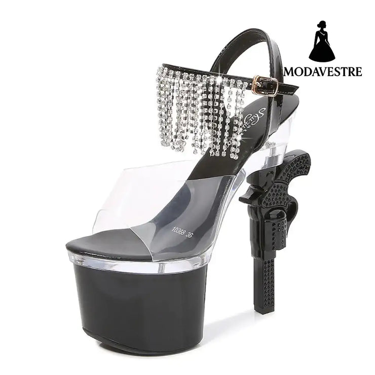Muffin Sandals Super High Heels Transparent High Heels Black / 34