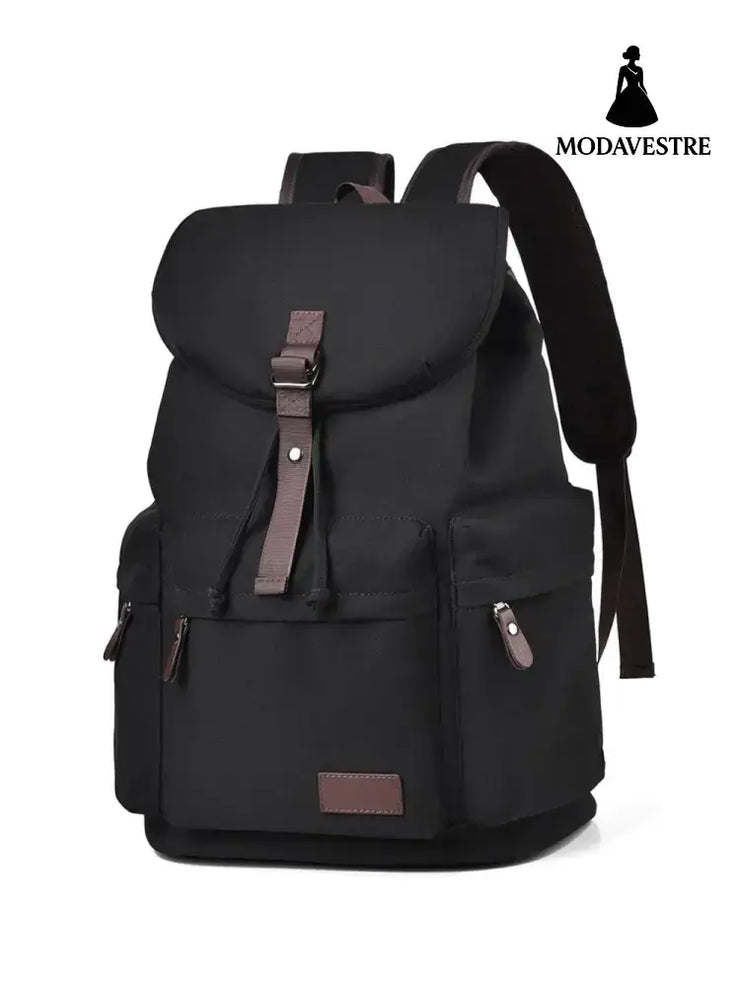 Multi Pockets Adjustable Strap Canvas Backpack Bag Black / One Size