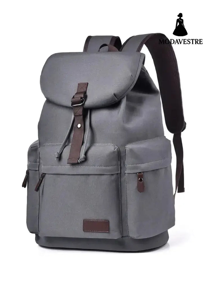 Multi Pockets Adjustable Strap Canvas Backpack Bag Gray / One Size