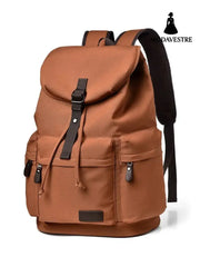 Multi Pockets Adjustable Strap Canvas Backpack Bag Ochre / One Size
