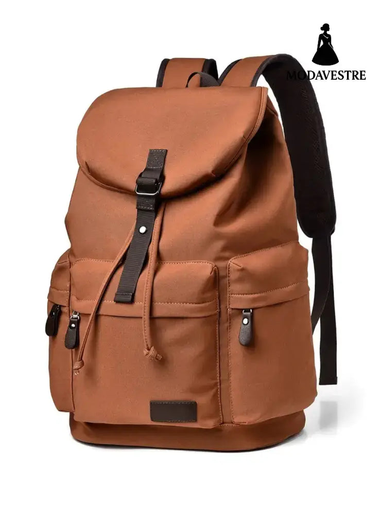 Multi Pockets Adjustable Strap Canvas Backpack Bag Ochre / One Size