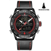 NAVIFORCE 9144 Fashion Gold Men Sport Watches Mens LED Analog Digital Watch Army Military Leather Quartz Watch Relogio