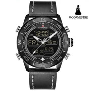 NAVIFORCE 9144 Fashion Gold Men Sport Watches Mens LED Analog Digital Watch Army Military Leather Quartz Watch Relogio