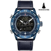 NAVIFORCE 9144 Fashion Gold Men Sport Watches Mens LED Analog Digital Watch Army Military Leather Quartz Watch Relogio