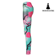 New Arrival  Leggings Women Pink Plum Blossom Digital Print Fitness Leggins Plus Size Elastic Workout Pants Legging - MODAVESTRE