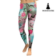 New Arrival  Leggings Women Pink Plum Blossom Digital Print Fitness Leggins Plus Size Elastic Workout Pants Legging - MODAVESTRE