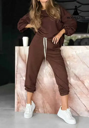New Autumn Loose Leisure Suit 2-piece Set Dark Brown / L Women’s Clothing