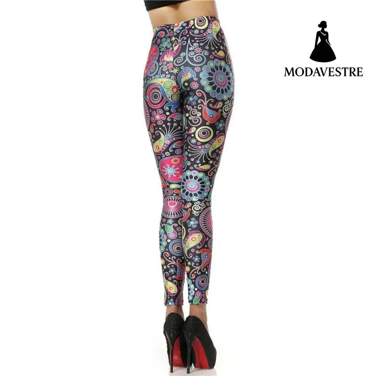 New Custom Legging 3d Digital High Waist Elastic Slim Legins Retro Cartoon Flower Print Leggins Women Leggings Pants - MODAVESTRE