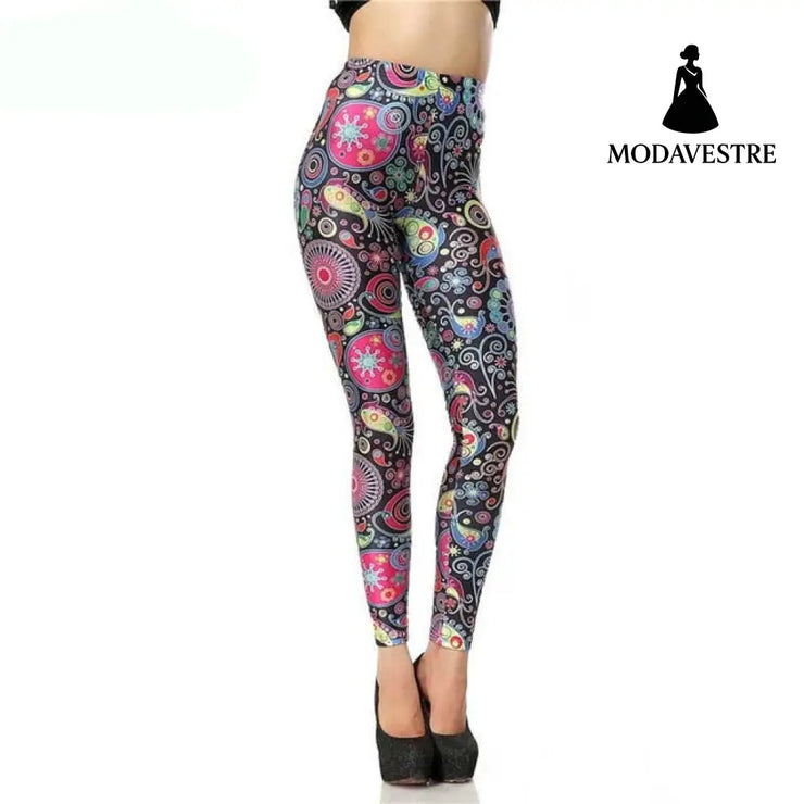 New Custom Legging 3d Digital High Waist Elastic Slim Legins Retro Cartoon Flower Print Leggins Women Leggings Pants - MODAVESTRE