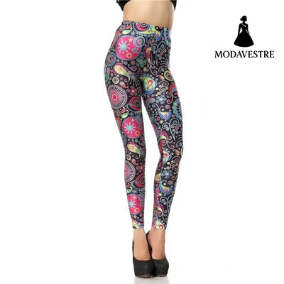 New Custom Legging 3d Digital High Waist Elastic Slim Legins Retro Cartoon Flower Print Leggins Women Leggings Pants - MODAVESTRE