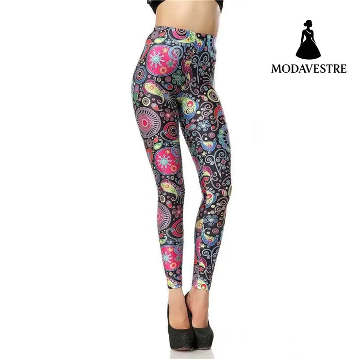 New Custom Legging 3d Digital High Waist Elastic Slim Legins Retro Cartoon Flower Print Leggins Women Leggings Pants - MODAVESTRE