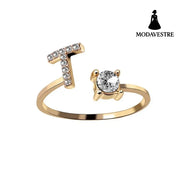 New Design Adjustable 26 Initial Letter Ring Fashion Jewelry For Women Simple Elegant Jewelry Gold / T