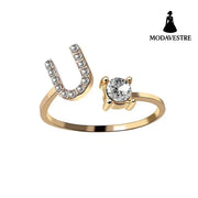 New Design Adjustable 26 Initial Letter Ring Fashion Jewelry For Women Simple Elegant Jewelry Gold / U