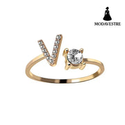 New Design Adjustable 26 Initial Letter Ring Fashion Jewelry For Women Simple Elegant Jewelry Gold / V