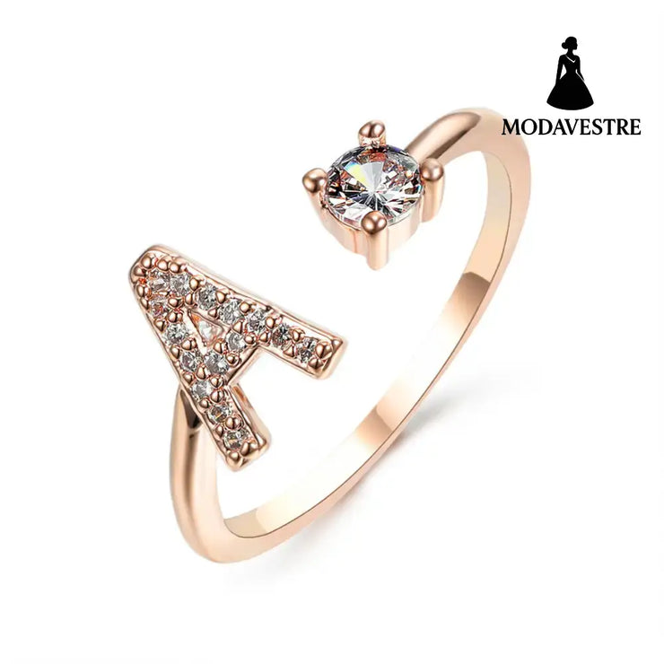 New Design Adjustable 26 Initial Letter Ring Fashion Jewelry For Women Simple Elegant Jewelry Rose gold / A