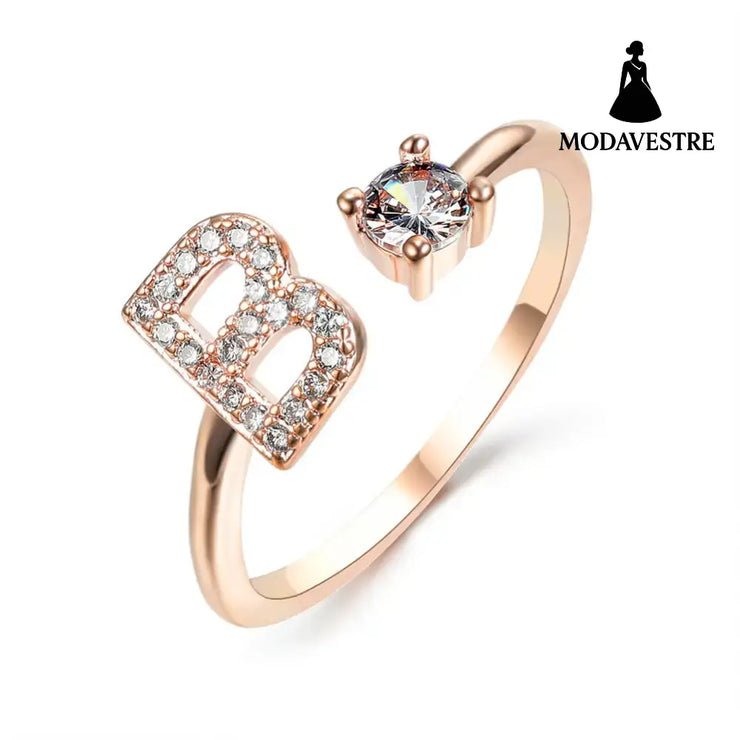 New Design Adjustable 26 Initial Letter Ring Fashion Jewelry For Women Simple Elegant Jewelry Rose gold / B