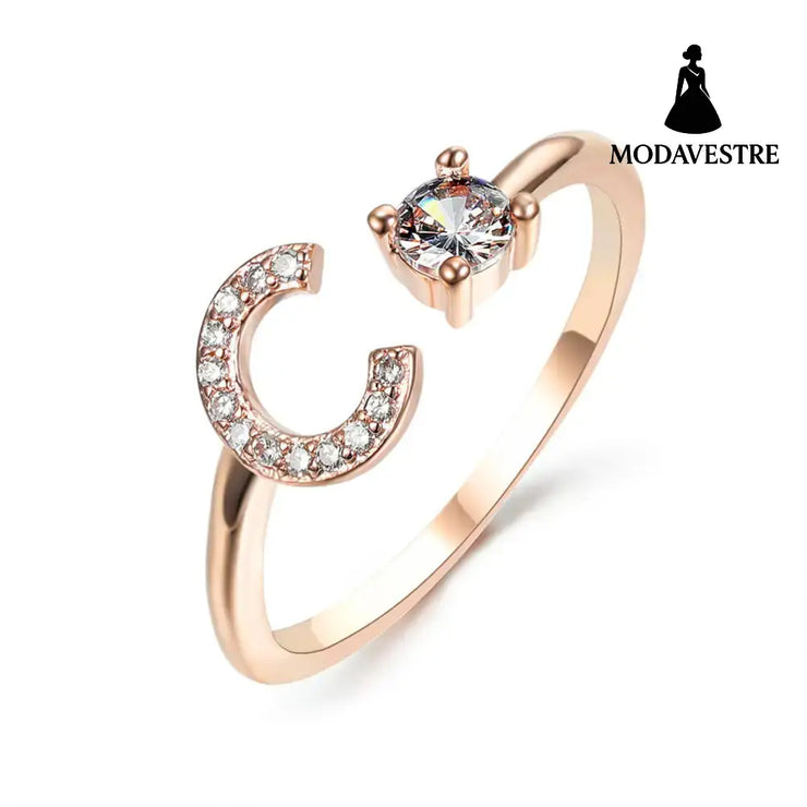 New Design Adjustable 26 Initial Letter Ring Fashion Jewelry For Women Simple Elegant Jewelry Rose gold / C