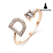 New Design Adjustable 26 Initial Letter Ring Fashion Jewelry For Women Simple Elegant Jewelry Rose gold / D