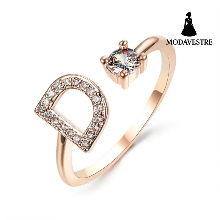 New Design Adjustable 26 Initial Letter Ring Fashion Jewelry For Women Simple Elegant Jewelry Rose gold / D