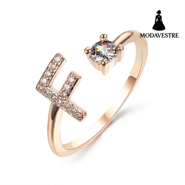 New Design Adjustable 26 Initial Letter Ring Fashion Jewelry For Women Simple Elegant Jewelry Rose gold / F