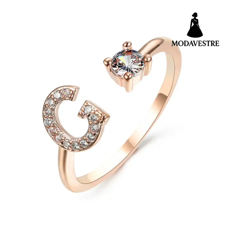 New Design Adjustable 26 Initial Letter Ring Fashion Jewelry For Women Simple Elegant Jewelry Rose gold / G
