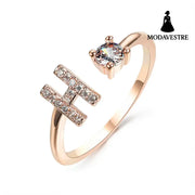 New Design Adjustable 26 Initial Letter Ring Fashion Jewelry For Women Simple Elegant Jewelry Rose gold / H